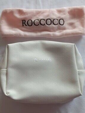 Roccoco Pink Plush Headband & White Cosmetic Pouch Set